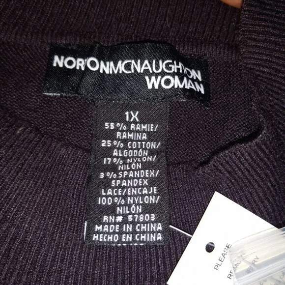 Norton McNaughton Size 1X Sweater Knit Top Black Lace Front Sleeveless - Picture 5 of 7